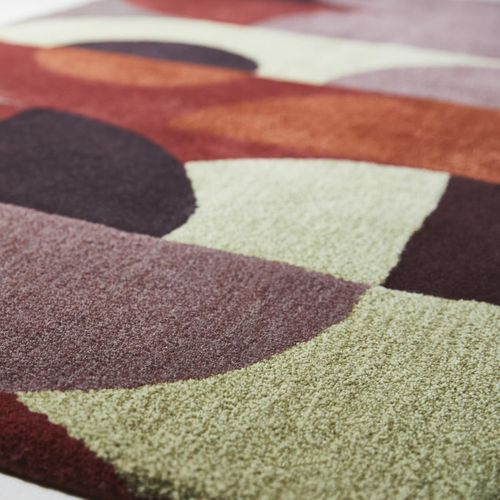 Tapis Chambre 160x230 Fait à La Main En Laine Rouge Et Orange Motif Seventies