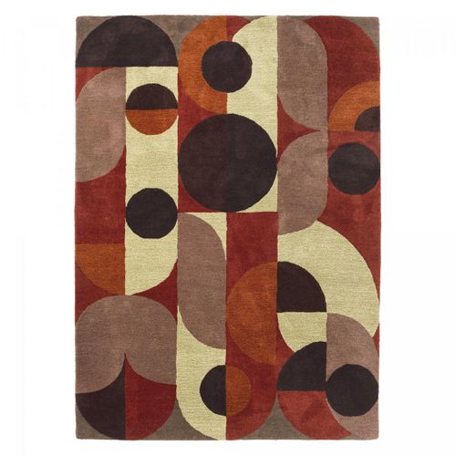 Tapis Chambre 160x230 Fait à La Main En Laine Rouge Et Orange Motif Seventies