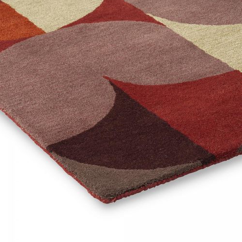 Tapis Chambre 160x230 Fait à La Main En Laine Rouge Et Orange Motif Seventies