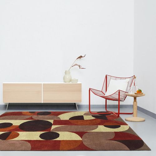 Tapis Chambre 160x230 Fait à La Main En Laine Rouge Et Orange Motif Seventies