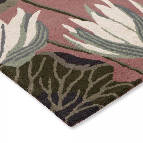 Tapis Entrée 120x180 Fait à La Main En Laine Rose Et Vert Motif Floral