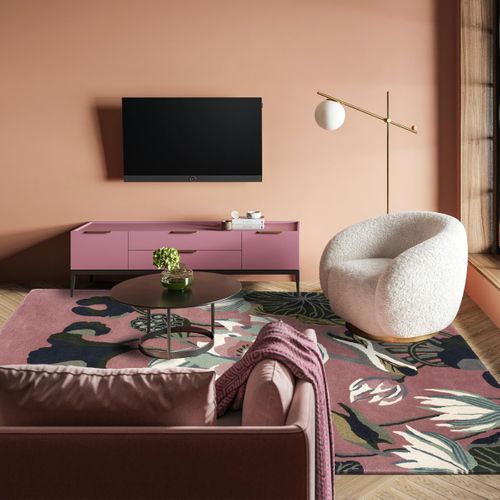 Tapis Entrée 120x180 Fait à La Main En Laine Rose Et Vert Motif Floral