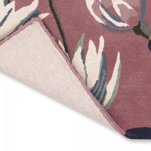 Tapis Entrée 120x180 Fait à La Main En Laine Rose Et Vert Motif Floral