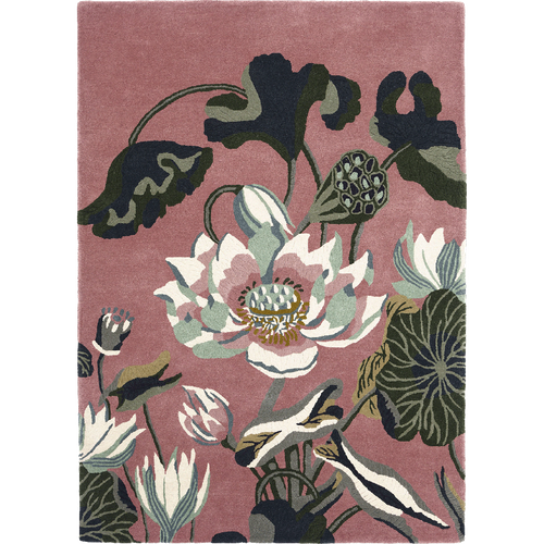 Tapis Entrée 120x180 Fait à La Main En Laine Rose Et Vert Motif Floral