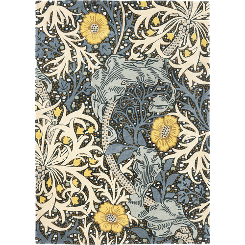 Tapis Salon 200x280 Fait à La Main En Laine Bleu Et Jaune Motif Floral