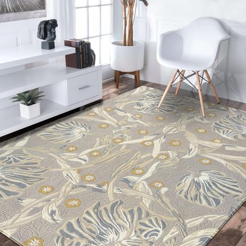 Tapis Salon 200x280 Fait à La Main En Laine Gris Clair Rectangle Motif Floral