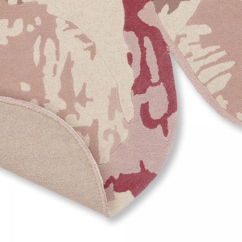 Tapis Salon 150x150 Fait à La Main En Laine Rose Clair Motif Floral