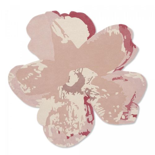 Tapis Salon 150x150 Fait à La Main En Laine Rose Clair Motif Floral