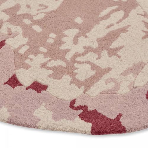 Tapis Salon 150x150 Fait à La Main En Laine Rose Clair Motif Floral