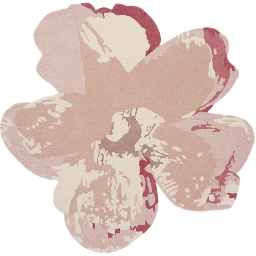 Tapis Salon 150x150 Fait à La Main En Laine Rose Clair Motif Floral