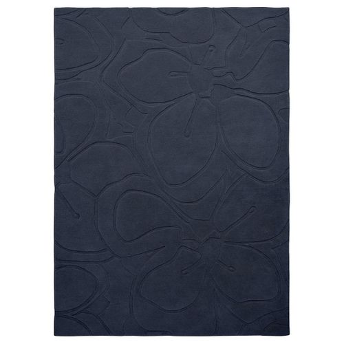 Tapis Entrée 140x200 Fait à La Main En Laine Bleu Foncé Motif Faux Uni