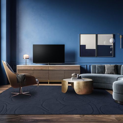 Tapis Chambre 200x280 Fait à La Main En Laine Bleu Foncé Motif Faux Uni