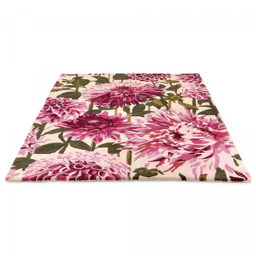 Tapis Chambre 170x240 Fait à La Main En Laine Rose Et Vert Motif Floral