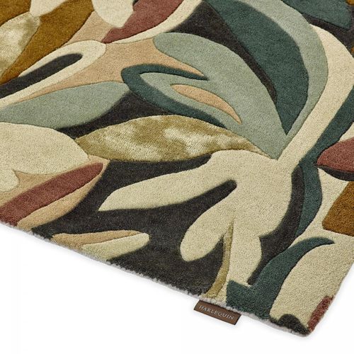 Tapis Chambre 170x240 Fait à La Main En Laine Vert Et Beige Motif Floral