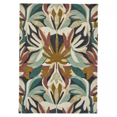 Tapis Chambre 170x240 Fait à La Main En Laine Vert Et Beige Motif Floral