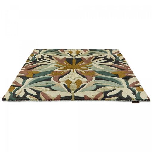 Tapis Chambre 170x240 Fait à La Main En Laine Vert Et Beige Motif Floral