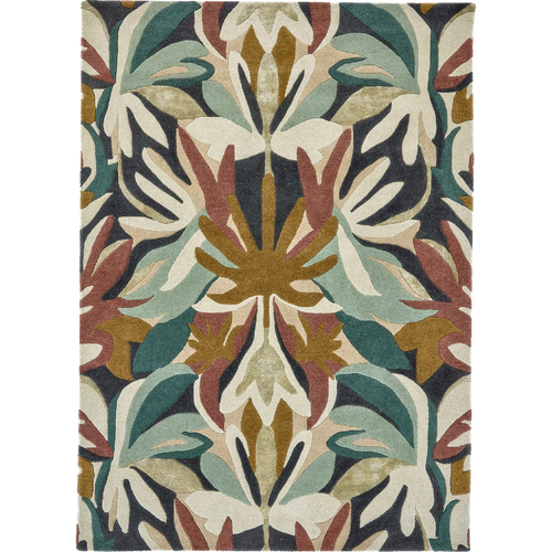 Tapis Chambre 170x240 Fait à La Main En Laine Vert Et Beige Motif Floral
