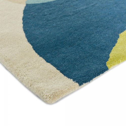 Tapis Chambre 170x240 Fait à La Main En Laine Vert Et Bleu Motif Géométrique