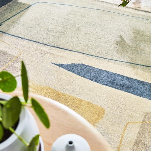 Tapis Chambre 160x230 Fait à La Main En Laine Beige Et Jaune Motif Abstrait