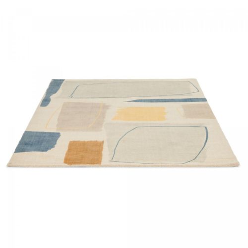 Tapis Chambre 160x230 Fait à La Main En Laine Beige Et Jaune Motif Abstrait