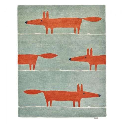 Tapis Enfant 120x180 Fait à La Main En Laine Vert Pastel Et Rouge Mr Fox