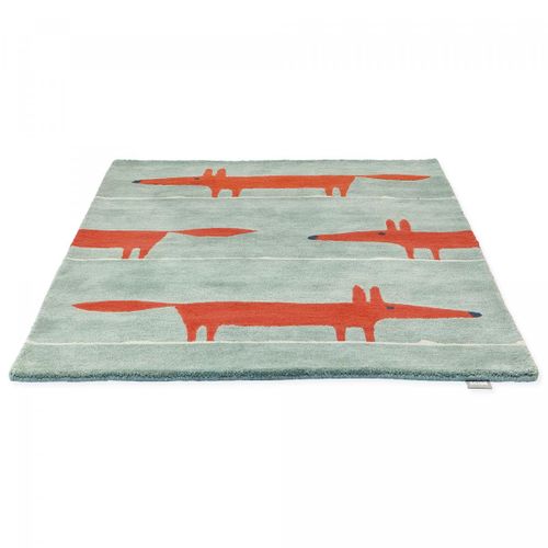 Tapis Enfant 120x180 Fait à La Main En Laine Vert Pastel Et Rouge Mr Fox