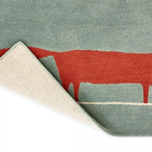 Tapis Enfant 140x200 Fait à La Main En Laine Vert Pastel Et Rouge Mr Fox