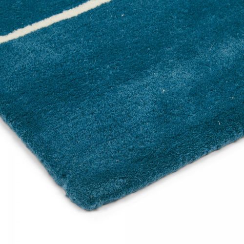 Tapis Enfant 140x200 Fait à La Main En Laine Bleu Et Orange Mr Fox