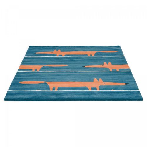 Tapis Enfant 140x200 Fait à La Main En Laine Bleu Et Orange Mr Fox