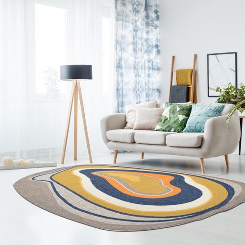 Tapis Extérieur 140x200 Tissé Kilim Bleu Et Gris Aura