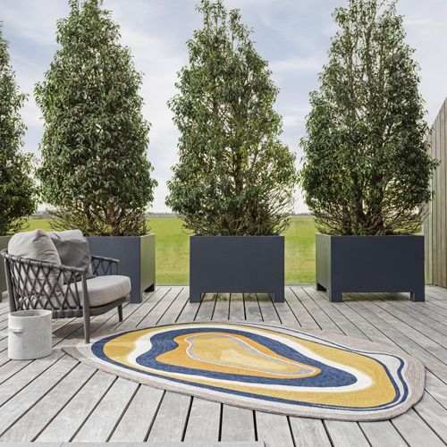 Tapis Extérieur 200x280 Tissé Kilim Bleu Et Gris Aura