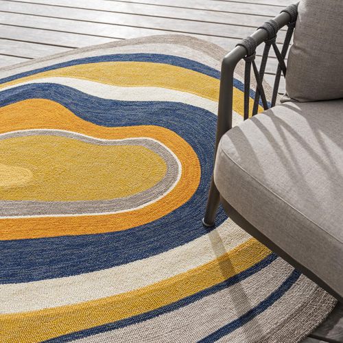 Tapis Extérieur 200x280 Tissé Kilim Bleu Et Gris Aura