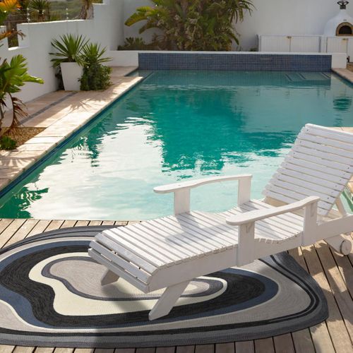 Tapis Extérieur 250x350 Tissé Kilim Noir Et Bleu Aura