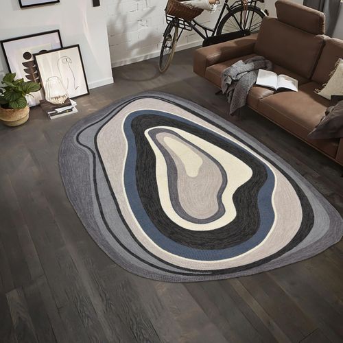 Tapis Extérieur 250x350 Tissé Kilim Noir Et Bleu Aura