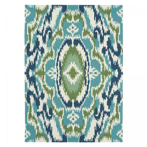 Tapis Extérieur 140x200 Tissé Kilim Vert Et Bleu Ixora