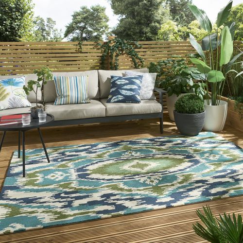 Tapis Extérieur 200x280 Tissé Kilim Vert Et Bleu Ixora