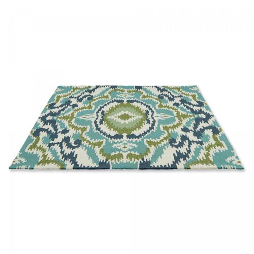 Tapis Extérieur 250x350 Tissé Kilim Vert Et Bleu Ixora