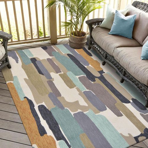 Tapis Extérieur 200x280 Tissé Kilim Bleu Et Beige Trattino