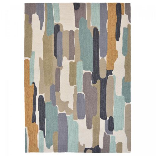 Tapis Extérieur 200x280 Tissé Kilim Bleu Et Beige Trattino