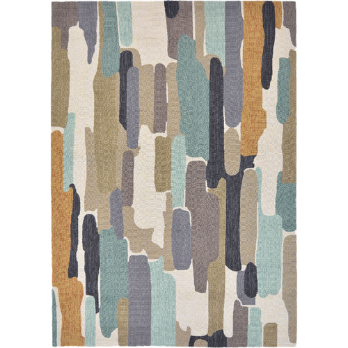 Tapis Extérieur 200x280 Tissé Kilim Bleu Et Beige Trattino