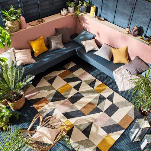 Tapis Extérieur 200x280 Tissé Kilim Orange Et Rose Nuevo