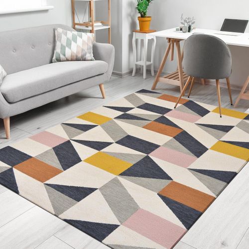 Tapis Extérieur 200x280 Tissé Kilim Orange Et Rose Nuevo