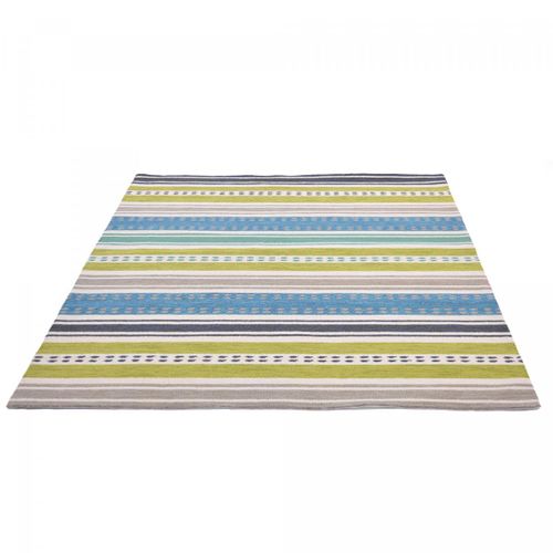 Tapis Extérieur 140x200 Tissé Kilim Vert Et Bleu Rivi