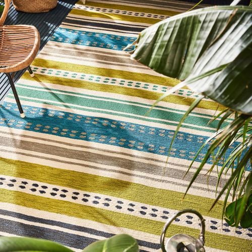 Tapis Extérieur 160x230 Tissé Kilim Vert Et Bleu Rivi