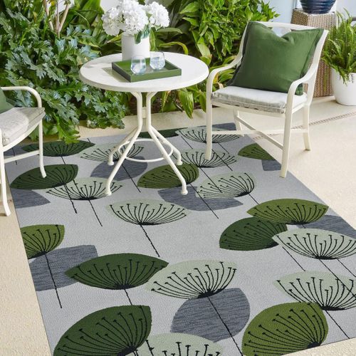 Tapis Extérieur 250x350 Tissé Kilim Gris Et Vert Dandelext