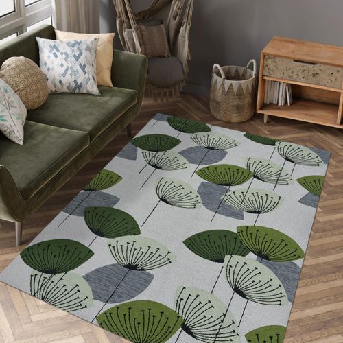 Tapis Extérieur 250x350 Tissé Kilim Gris Et Vert Dandelext