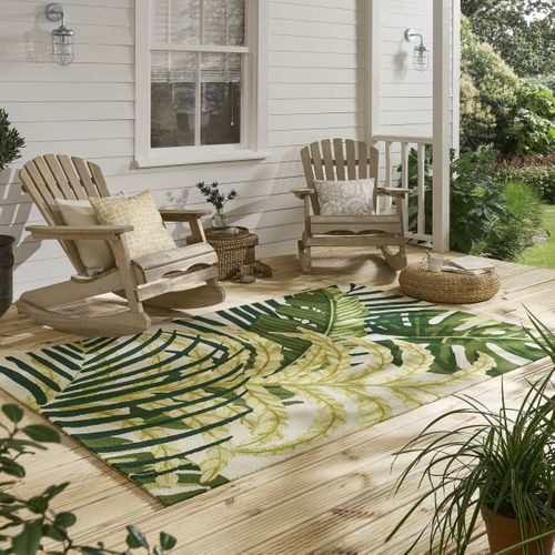 Tapis Extérieur 250x350 Tissé Kilim Vert Et Beige Manila