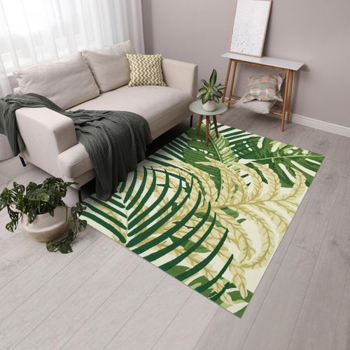Tapis Extérieur 250x350 Tissé Kilim Vert Et Beige Manila