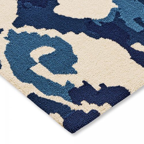 Tapis Extérieur 140x200 Tissé Kilim Bleu Et Beige Kasuri