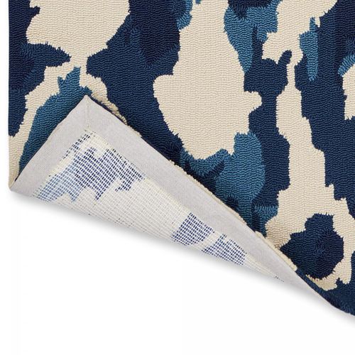 Tapis Extérieur 140x200 Tissé Kilim Bleu Et Beige Kasuri